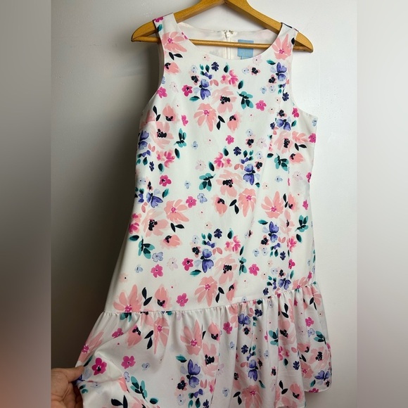 CeCe Midi Dress 8 Floral pleated Hem Cottage  Sheer old money Resort Vacation - Picture 4 of 14